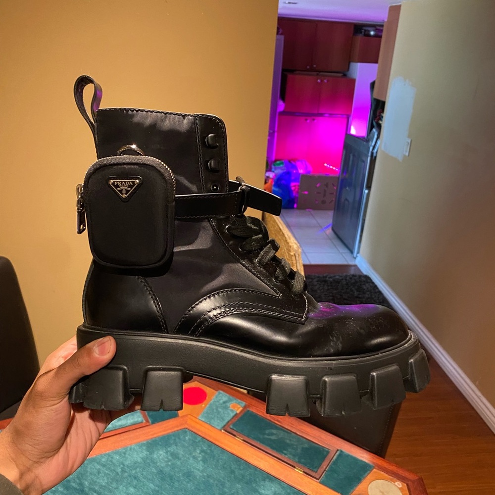 Prada Monolith Leather and Re-Nylon Boots with Pouch